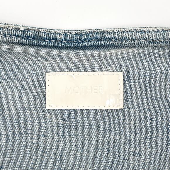 MOTHER The Ruffle Mini Raw Edge Denim Skirt Women’s Size 24 Action Shot - Picture 3 of 7